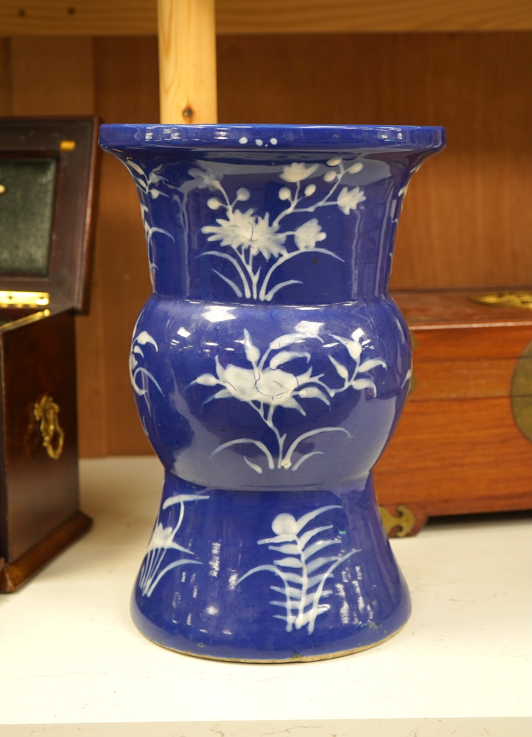 A Chinese blue and white Gu vase, 32cm high